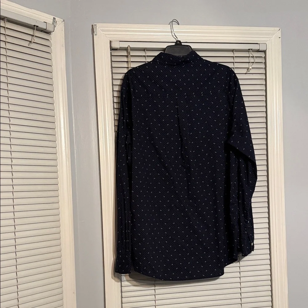 Chaps Navy Button-Up with Subtle White Pattern - Picture 4 of 4